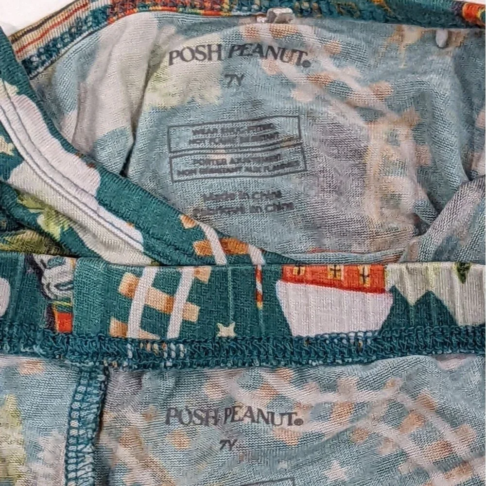 Posh Peanut Wyatt Holiday Train Green Holiday Winter Long John Pajamas Kids 7